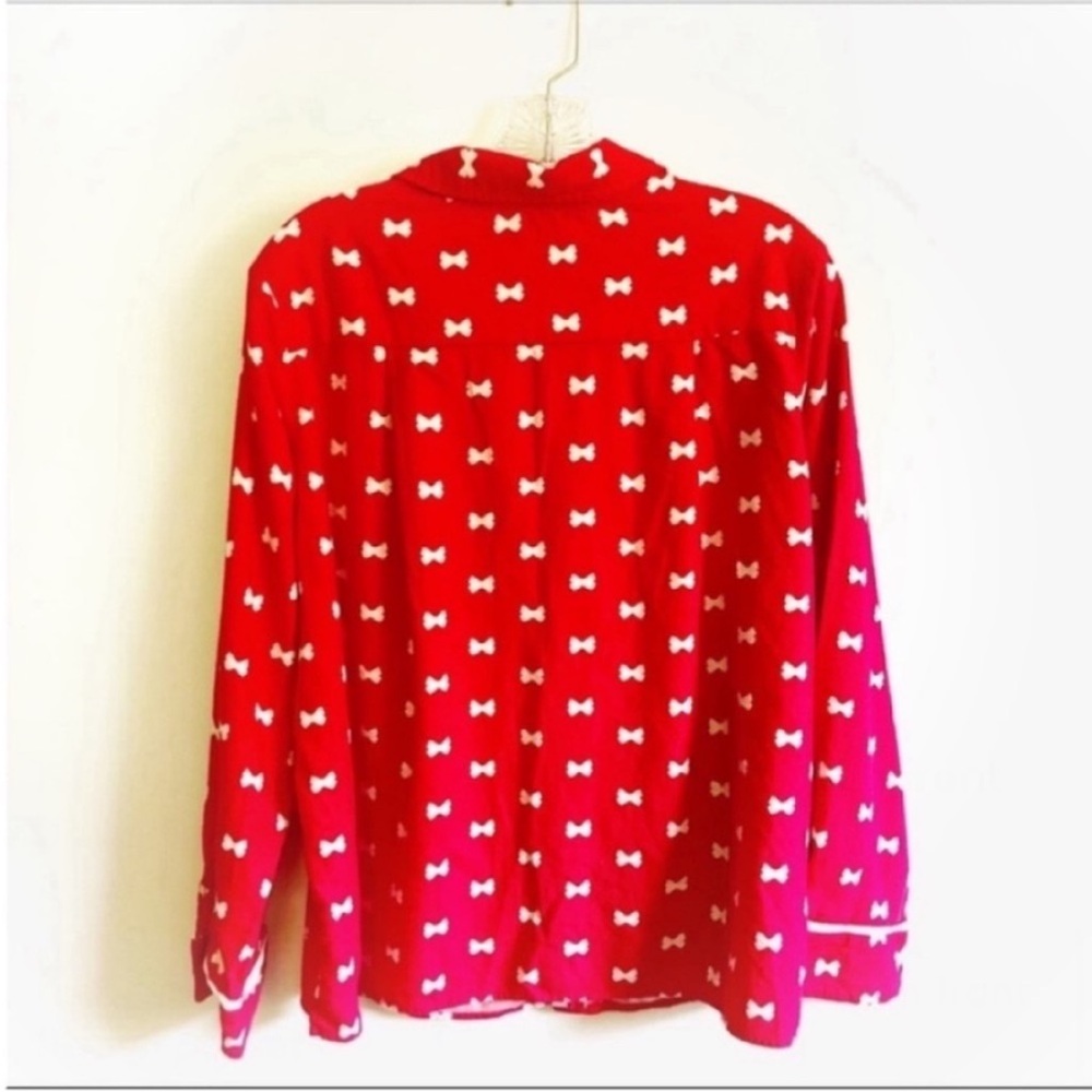 Kate Spade pajama top red white button front bows flannel pocket - Picture 8 of 8